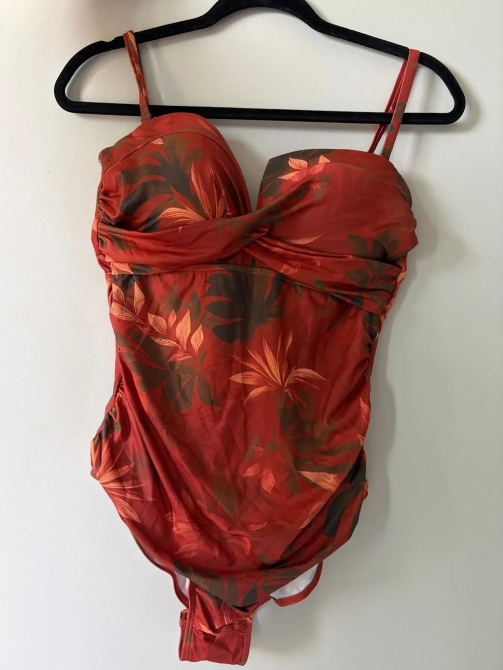Girls' Tropical Red Floral One-Piece Swimsuit with Adjustable Straps